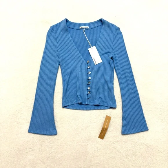 Reformation Sz 2 XS Gellar Long Sleeve Ribbed V Neck Cardigan Stretch XXS - Picture 4 of 7